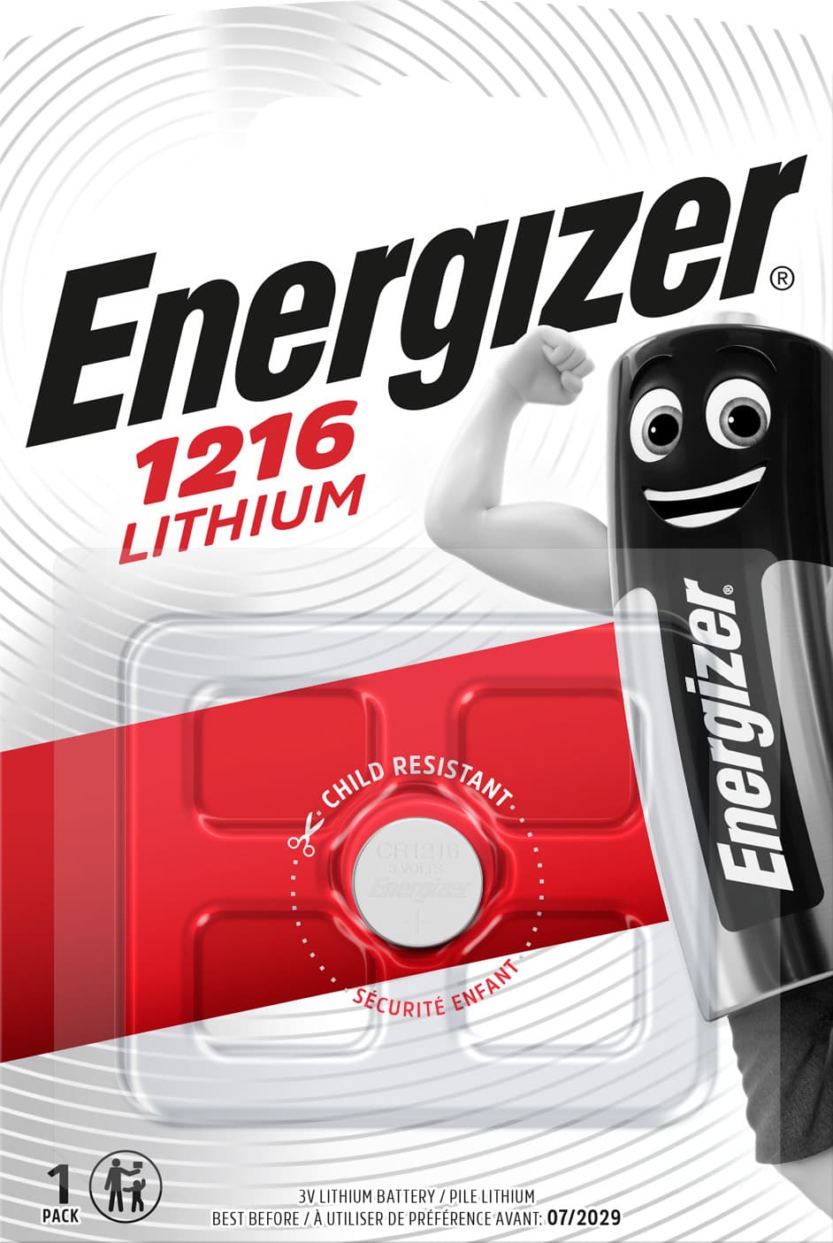 Pile bouton Energizer au lithium, CR1216, 3 V, emballage blister (1 unité)