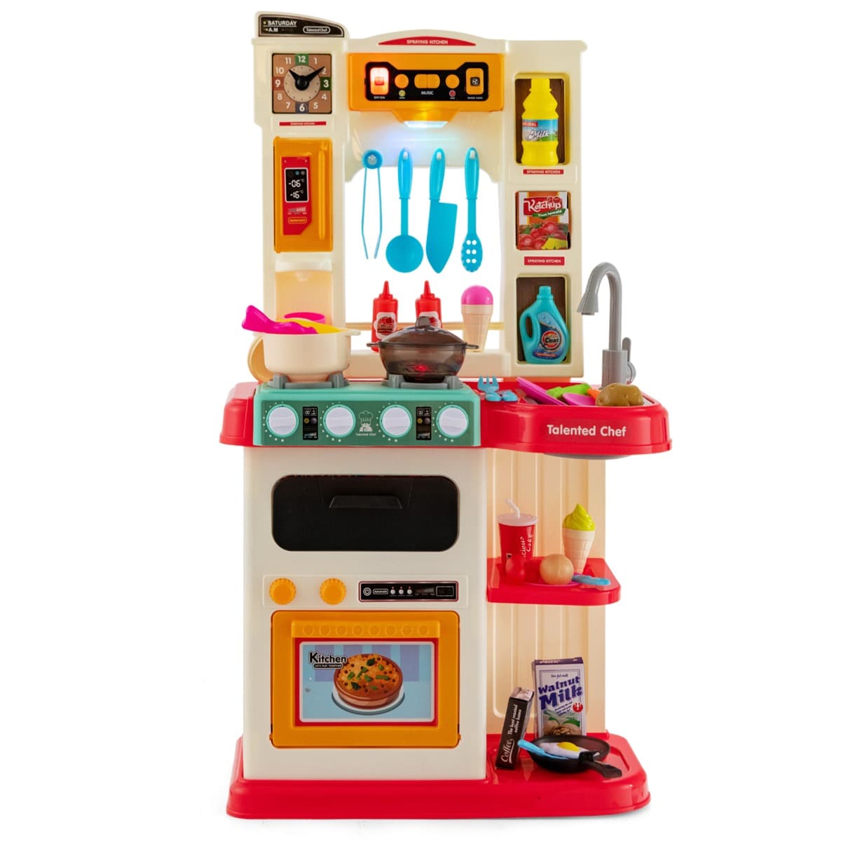 CostwayCuisine Enfants 38 Accessoires Jouet Dînette Lumières et Sons Réalistes Cadeaux de Noël