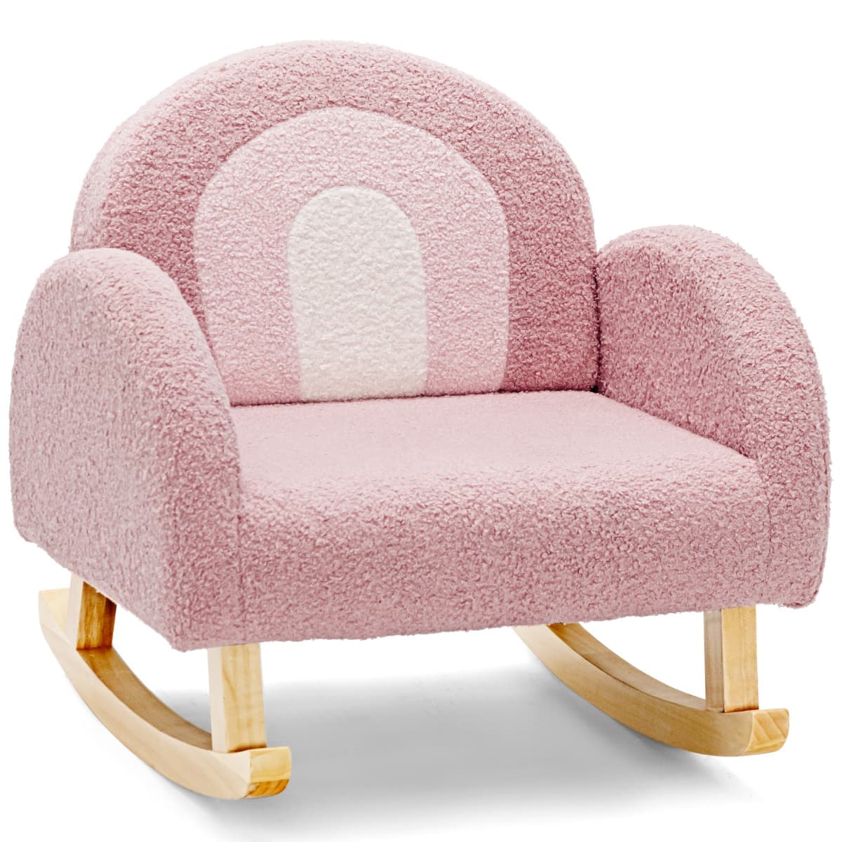 CostwayCanapé Enfant à Bascule en Peluche Fauteuil Charge 50kg Jolis Cadeaux pour Garçon Fille de 3-5 ans Rose