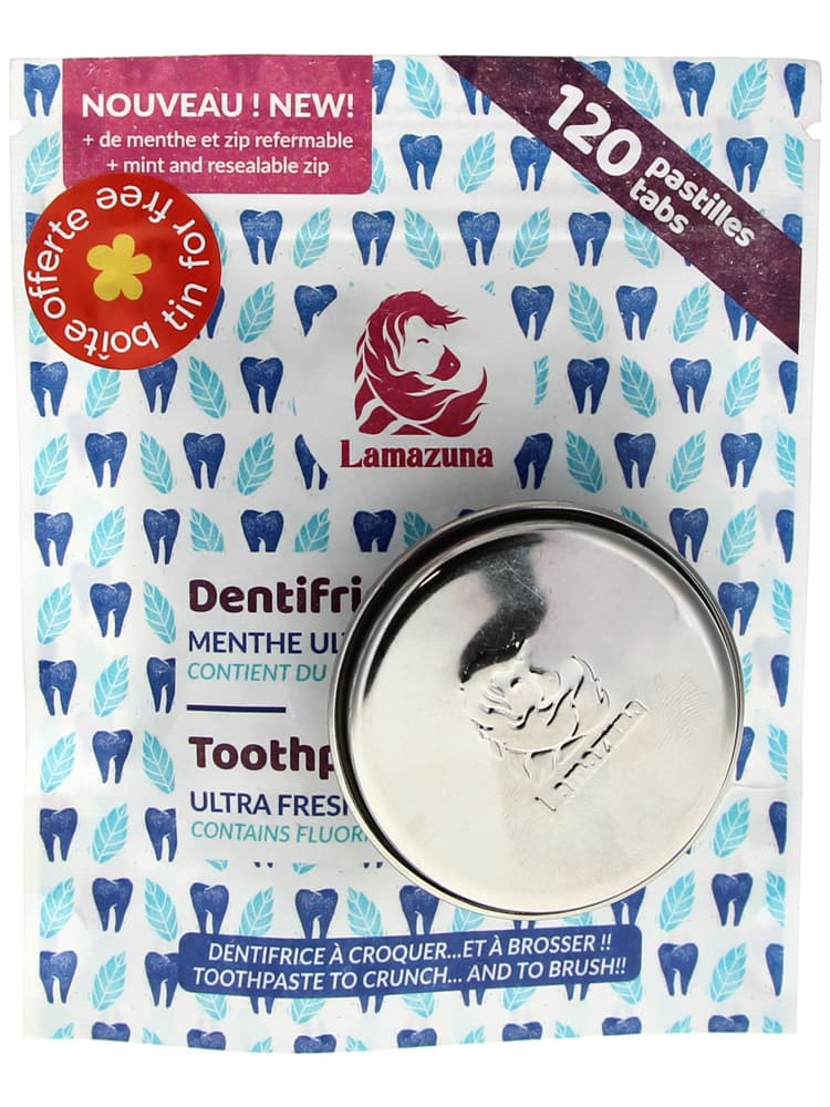 Dentifrice à Croquer Menthe Fraîche Bio 100 Pastilles + Boîte Cadeau