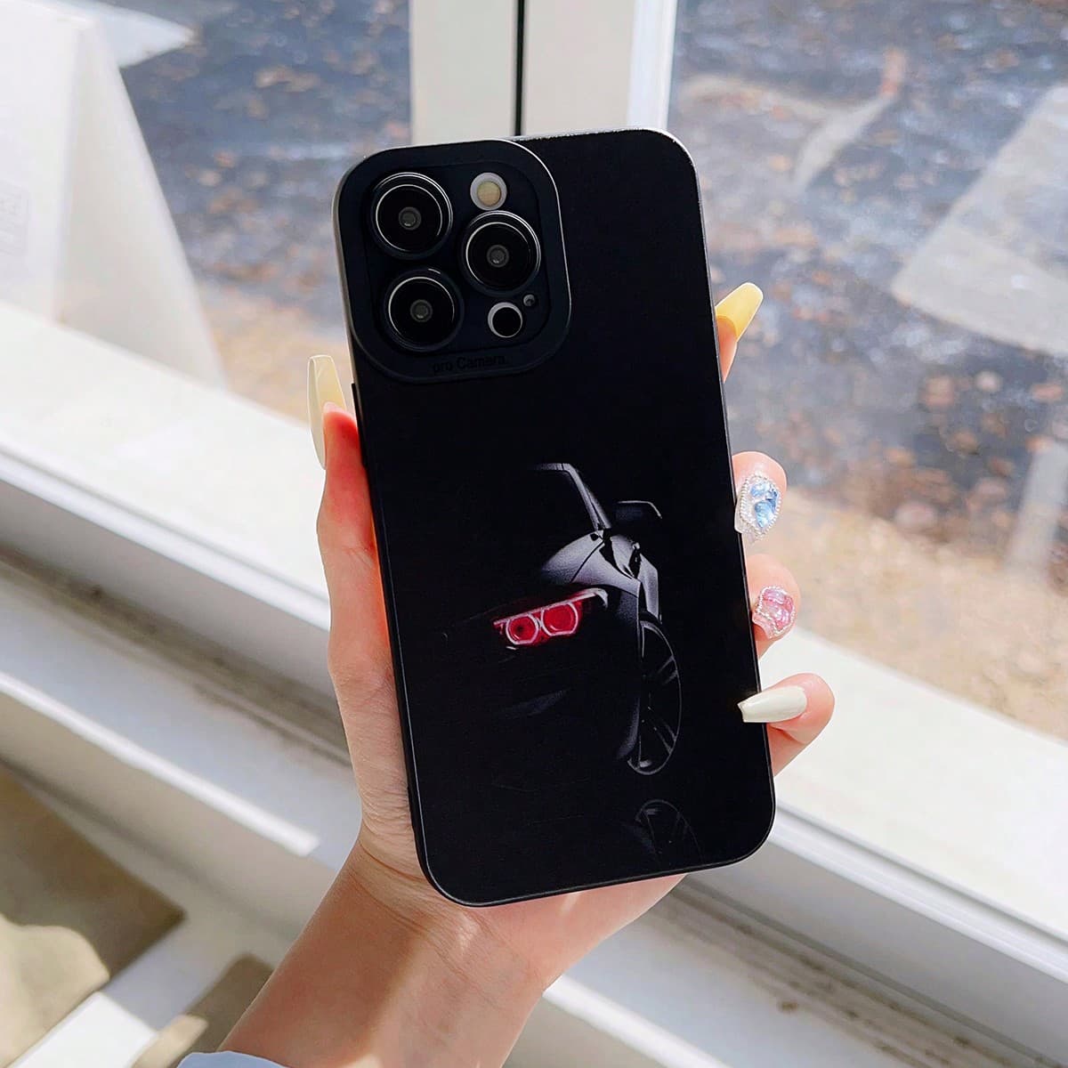 Coque De Téléphone Anti-chute Peinte En Noir Accrocheuse Compatible Avec Iphone D'apple